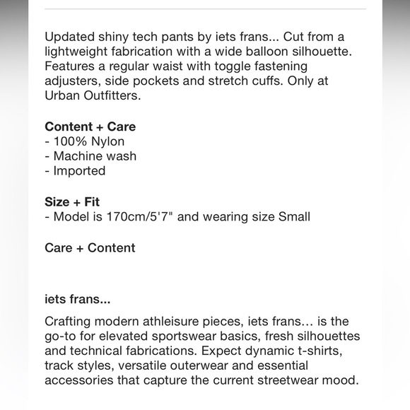 NWT! Urban Outfitters iets frans Gray Shiny Baggy Tech Parachute Pants S bungee - Picture 2 of 9